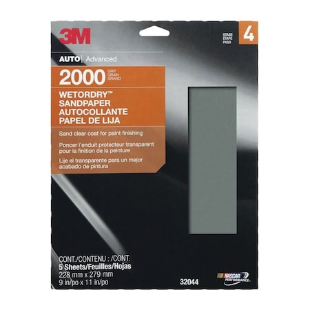 3M 3M Wetordry Sandpaper, 32044, 2000 Grit, 9 inch x 11 inch, 5PK 7010364677
